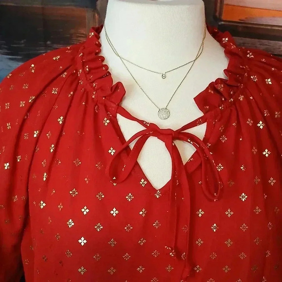 TIME AND TRU RED AND GOLD SHIMMER ✨️ BLOUSE LIKE NEW!! XL - Picture 3 of 14